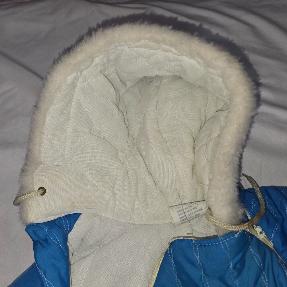 Vintage Quilted Bunting 24M Snowsuit Removable Booties Mittens Zipper Repair - Picture 12 of 16